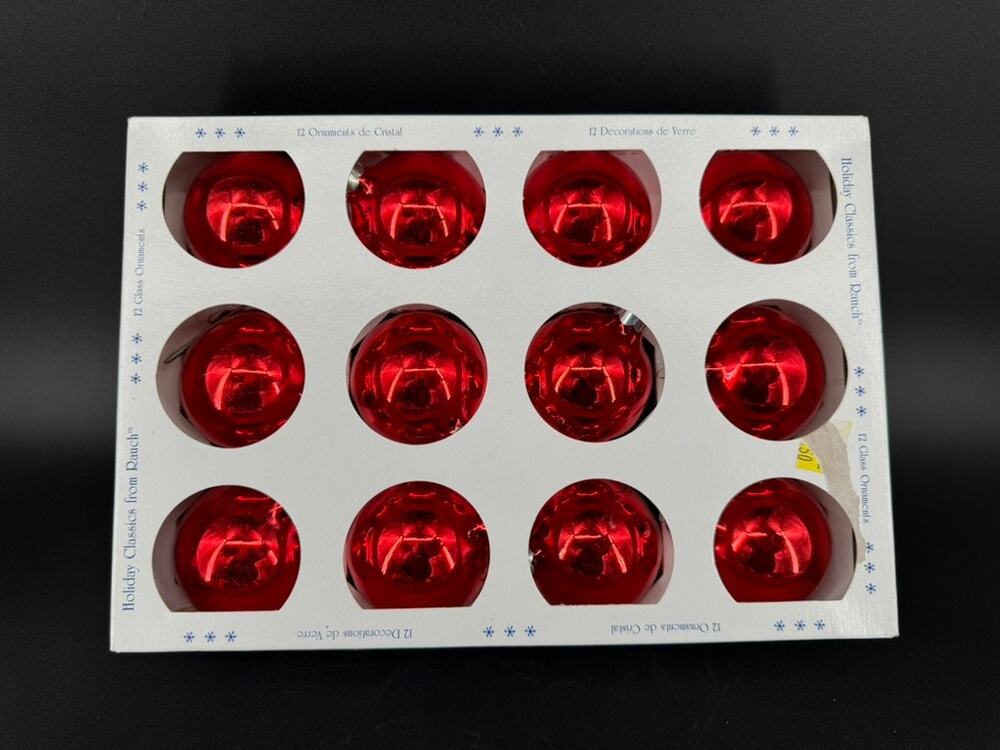 Vintage Rauch Holiday Classics Red Glass Christmas Ornaments 12 USA Boxed